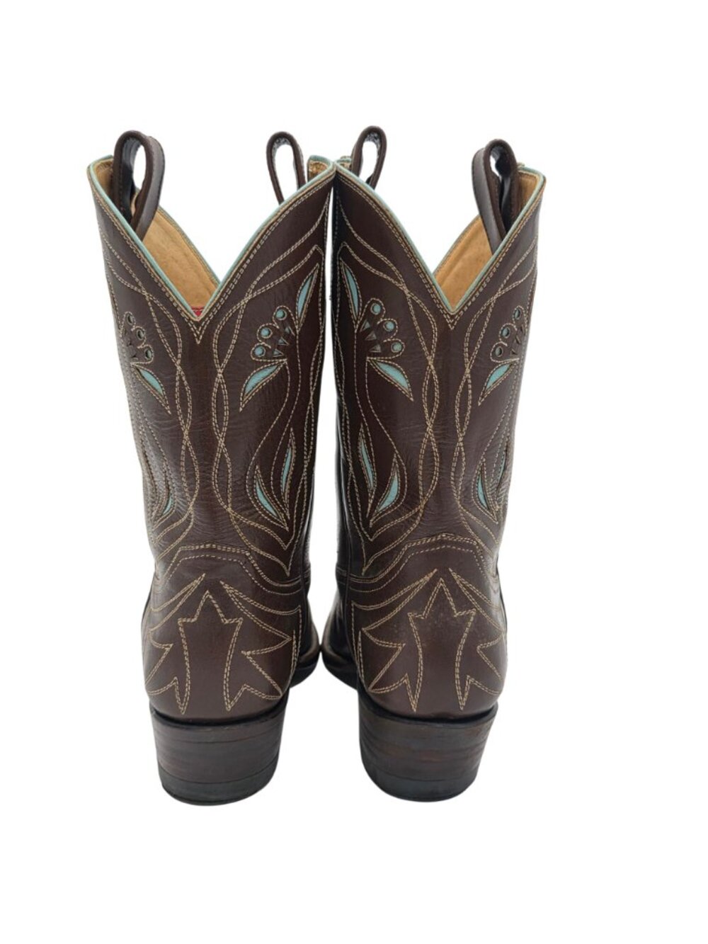 Rocketbuster Boots Women 7.5 Brown Blue Short Leather Cowgirl Western TexasUSA - Picture 12 of 16